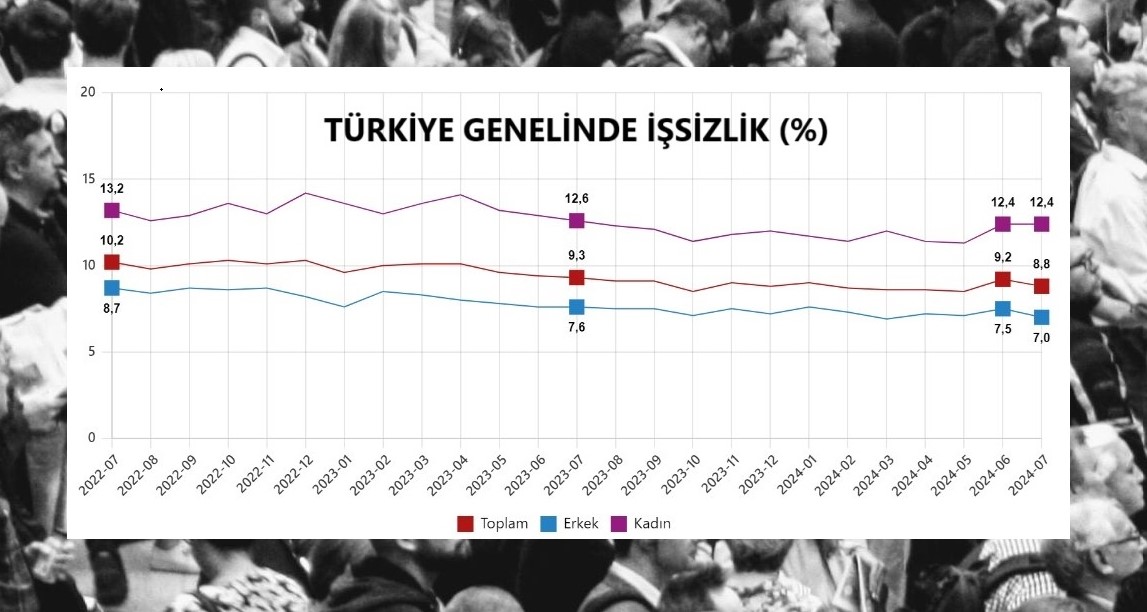 YENİLEME / TÜİK-İşsizlik Temmuz’da 0,4 puan azalarak yüzde 8,8 düzeyine geriledi